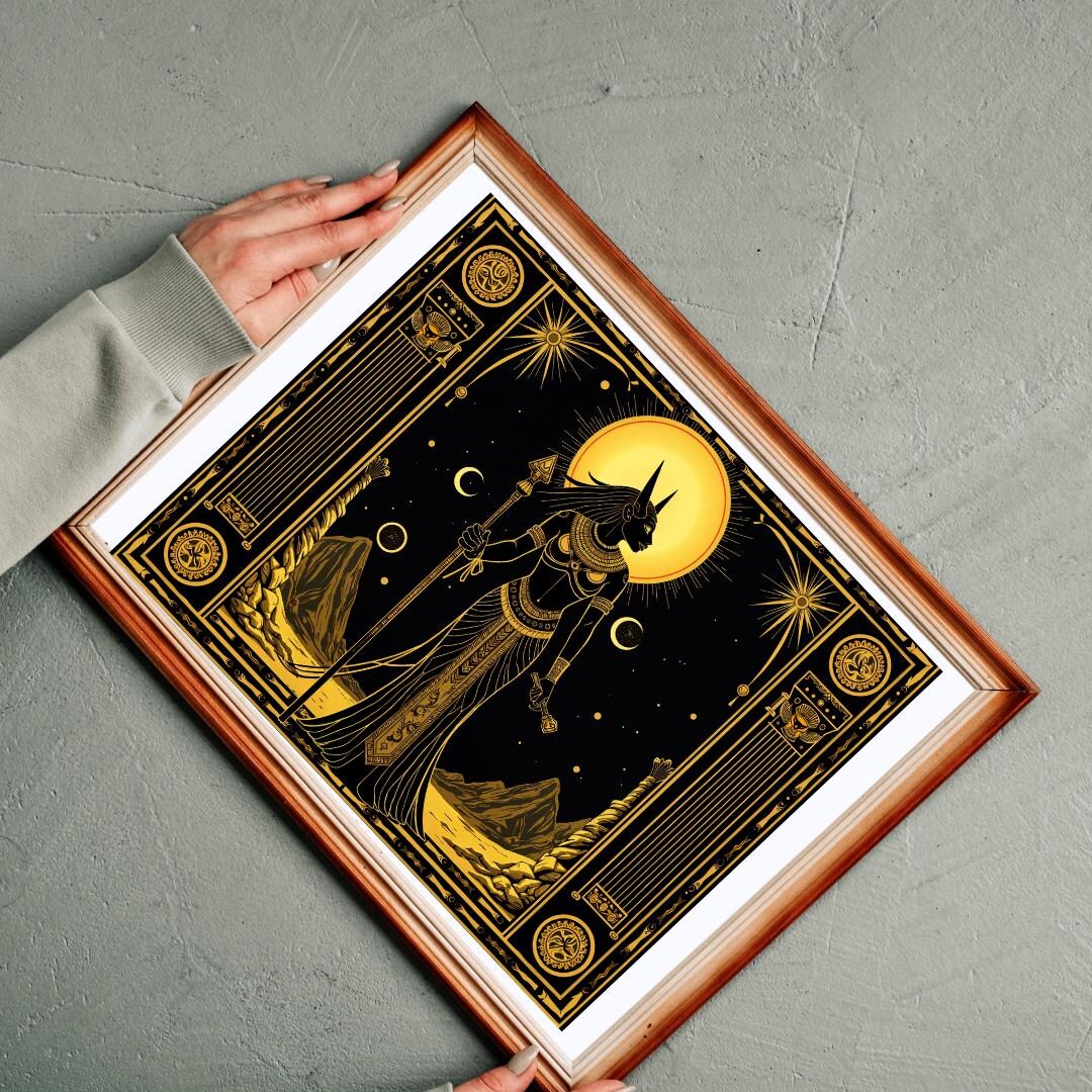 Sekhmet Art Print | Black & Gold Egyptian Goddess (digital Download) - Etsy