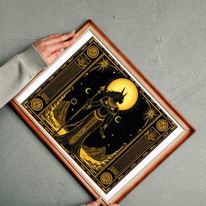 Déesse égyptienne Sekhmet Impression d'art numérique | Téléchargement instantané PNG 20 x 16 po. | Art mural gravé en noir et or | Oeuvre d'art imprimable haute résolution