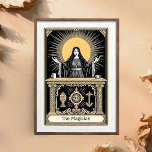 Carta de Tarô do Mágico - Download Digital | 8x12 | Alta Resolução | Arte Mística Preta e Dourada | Decoração Oculta e Espiritual