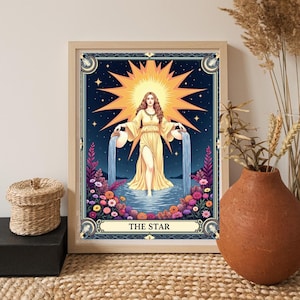 De ster tarotkaart Art Print -8 x 10 digitale download | Mystieke godin, kosmische energie, afdrukbare muurkunst | PNG, versie met 2 pixels inbegrepen