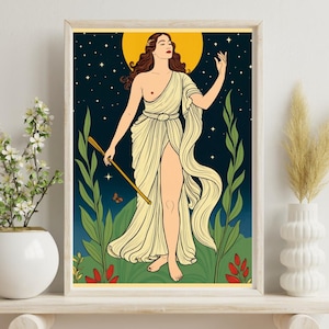 Artemis Goddess Digital Print | Divine Feminine Wall Art | 11x14 Instant Download | Mythological Celestial Illustration