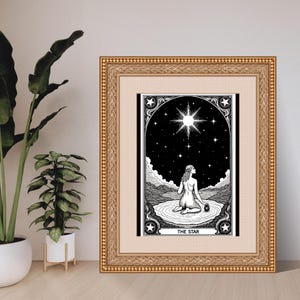 スタータロットカード | 白黒の神秘的なアート | 天体オカルトプリント | アールヌーボータロット装飾 | スピリチュアルデジタルダウンロード