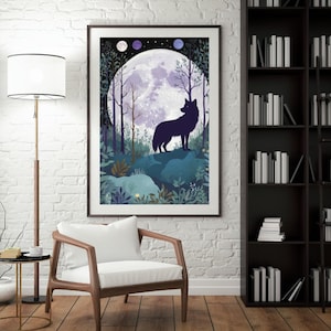 Moonlit Wolf: Celestial Forest Art Print - Digital Download (11x14 & 14x18)