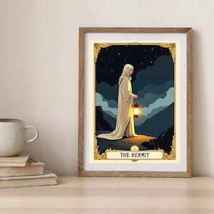 De kluizenaar tarotkaart afdrukken - digitale download 8 x 10 | Spiritueel kunstwerk | Grote Arcana Tarot | Wijsheid en eenzaamheid | De kluizenaar | Tarotkunst aan de muur