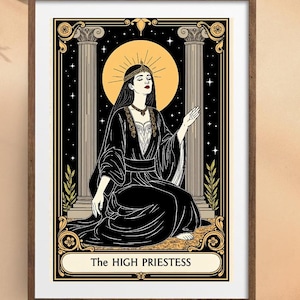 Die Hohepriesterin Tarot Karte - Digital Download | Mystische Black & Gold 8x12 ”Kunst | Okkultes, spirituelles und witchy Dekor