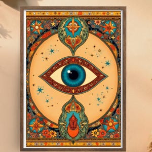 Mystic Eye Art Print | Spiritual Digital Download | 10x12 Boho Vision Poster | Third Eye Wall Art | Celestial Folk Decor | Instant Download