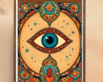 Impression d'art oeil mystique | Décoration folklorique céleste bohème (téléchargement numérique)