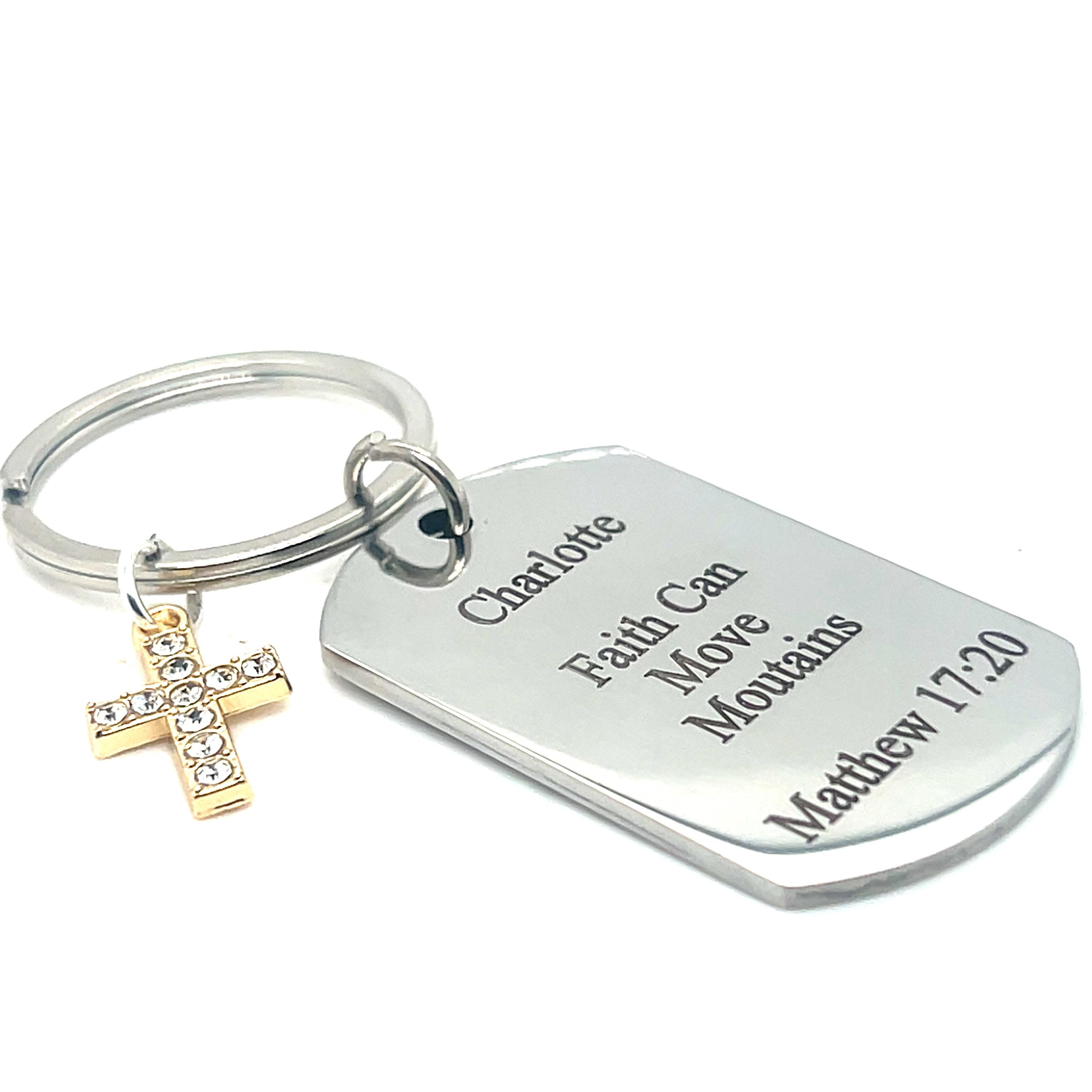 Porte-clés Chrétien En Acier Inoxydable - Croix Avec Verset Biblique Gravée - Cadeau Religieux Homme Femme