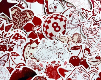 50枚の赤いバレンタインデーステッカー、ロマンスステッカー、赤いロマンス、恋人ステッカー、バレンタインデーの愛、プランナー、ノートパソコン、電話ケース、ガレンタイン