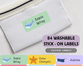 84 Custom washable Clothes Labels, Under the sea, Waterproof Stick On Name Tags, Washable School Uniform Labels, No Iron Clothing Labels