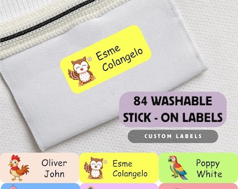 84 Custom washable Clothes Labels, Waterproof Stick On Name Tags, Washable School Uniform Labels, No Iron Clothing Labels, Cute Birds