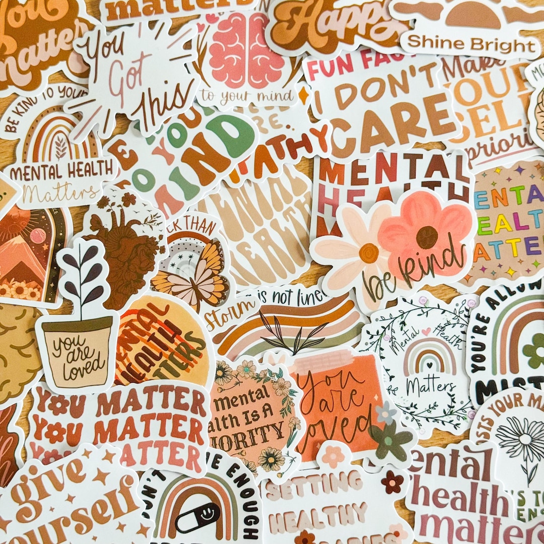 50pcs Boho Mental Health Awareness Stickers, Vibrant Matte Stickers ...