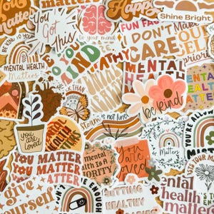 50st Boho Mental Health Awareness Stickers, levendige matte stickers, waterdichte pvc-stickers voor telefoonhoesjes, laptops, gitaren, skateboards