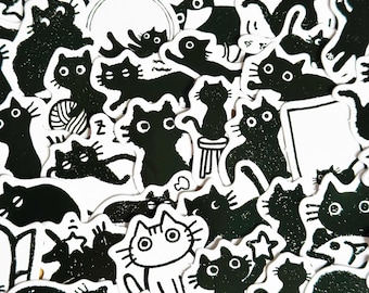 黒猫ステッカー40枚、かわいいビニールデカール、スクラップブッキング、ジャーナル、ゴシック美学、Kindleステッカー、プランナー、ノートパソコン、電話ケース