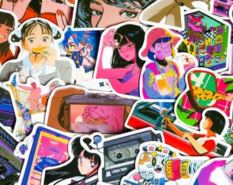 シティポップガールステッカー50枚セット、日本アニメ、ビニールデカール、レトロステッカー、コケットPinterest Kindleステッカー、プランナー、ラップトップ、スマホケース