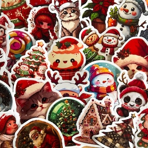 Conjunto de 50 adesivos vermelhos de Natal, Papai Noel, Boneco de neve, Decalques de Feliz Natal para garrafas de água, laptops, telefones, artesanato de férias