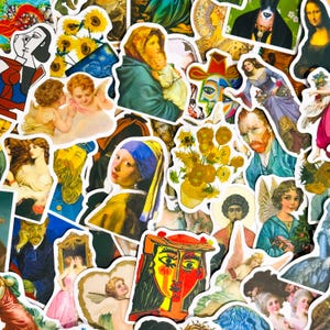Pack de 50 peintures célèbres en vinyle, stickers, cadeau pour amateur d'art, stickers skateboard voiture pour ordinateur portable, stickers coques de téléphone