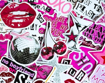 50pcs Pink Downtown Girly Aesthetic Stickers, Y2K Stickers, Retro Stickers, Coquette Pinterest Kindle, Planner, Laptop, Phone Case, Pink