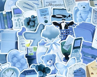 50Pcs Blue Aesthetic Stickers, Blue Sticker Pack, Blue Stickers, Waterproof Sticker Bundle, Die Cut Stickers, VSCO Blue Stickers