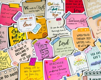50pcs Inspirational Bible Quotes Stickers, Faith, Vinyl Decals for Laptops, Notebooks, Guitars, Water Bottles, Christian Aesthetic