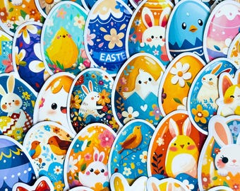 50pcs Easter Egg Stickers Set, Cute Animal Floral Designs, Reusable Paper, Scrapbooking, Journals, Stickers, Planner, Laptop, Phone Case
