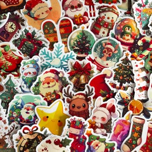 Conjunto de 50 adesivos de Natal, Papai Noel, Boneco de Neve, Decalques de Feliz Natal para Garrafas de Água, Laptops, Telefones, artesanato de Natal
