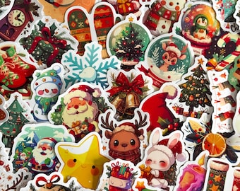 50pcs Christmas Stickers set, Santa Claus, Snowman, Merry Christmas Decals for Water Bottles, Laptops, Phones, holiday crafts