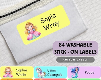 84 Custom washable Clothes Labels, Waterproof Stick On Name Tags, Washable School Uniform Labels, No Iron Clothing Labels, Cute girl sticker