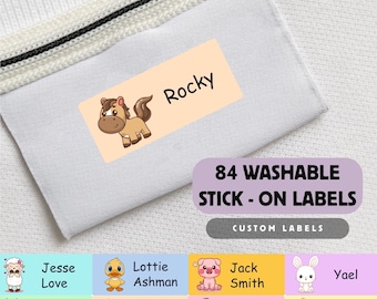 84 Custom washable Clothes Labels, Cute Farm animals, Waterproof Stick On Name Tags, Washable School Uniform Labels, No Iron Clothing Labels