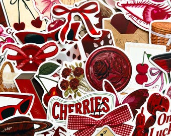 チェリーガーリー美的ステッカー50枚パック、Y2Kステッカー、レトロステッカー、チェリーガーリーPinterest Kindleステッカー、プランナー、ノートパソコン、電話ケース