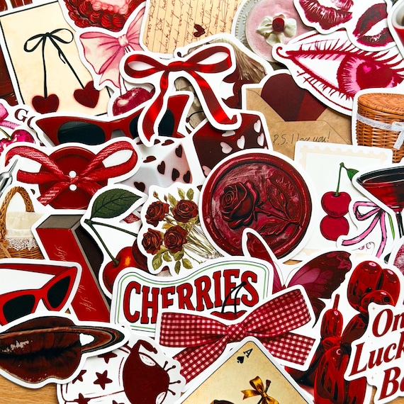 50pcs Cherry Girly Aesthetic Sticker Pack, Y2K Stickers, Retro Stickers, Cherry Girly Pinterest Kindle Stickers, Planner, Laptop, Phone Case