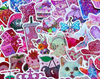 キラキラピンクのステッカー50枚セット、ホログラフィックステッカー、スクラップブック、ジャーナル、Pinterest Kindleステッカー、プランナー、ノートパソコン、電話ケース用