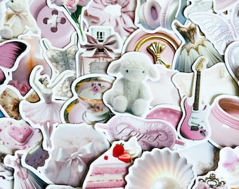 ピンクのガーリーな美的ステッカーパック50枚、Pinterestステッカー、レトロステッカー、コケットPinterest Kindleステッカー、プランナー、ラップトップ、スマホケース