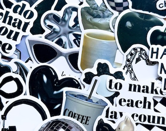 30pcs Black and White Aesthetic Sticker Pack, Y2K Stickers, Retro Stickers, Coquette Pinterest Kindle Stickers, Planner, Laptop, Phone Case