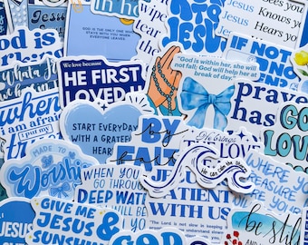 聖書のインスピレーションを与える引用ステッカー 50枚 信仰 ビニール製デカール ノートパソコン、ノートブック、ギター、ウォーターボトル用 キリスト教美学 ブルー