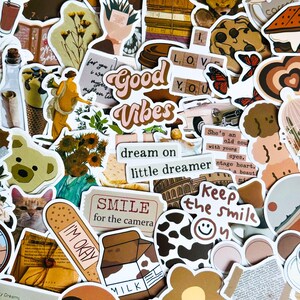 60 stuks bruine retro esthetische stickers, sticker koffieliefhebber, voor koffers, computers, mobiele telefoons, notebooks, decoratieve stickers, dagboek