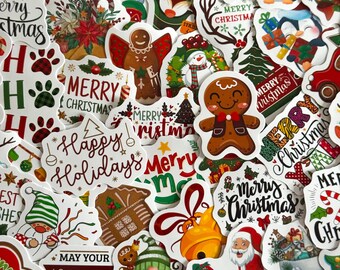 100pcs Christmas Santa and tree Stickers, Santa Claus, Merry Christmas Decals for Water Bottles, Laptops, Phones, diy Christmas presents
