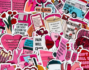 50枚入り ピンクのインスピレーションあふれる名言、ポジティブな肯定のステッカーセット、自己愛、防水デカール、ジャーナル、電話ケース、ノートパソコン、ボトル