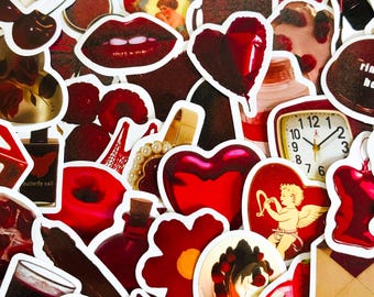 50枚の赤いバレンタインデーステッカー、ロマンスステッカー、赤いロマンス、恋人ステッカー、バレンタインデーの愛、プランナー、ノートパソコン、電話ケース