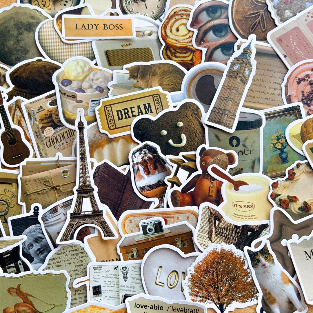60pcs Brown Aesthetic Vinyl Stickers, Old School, Nostalgic Autumn, Y2K ...