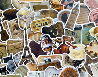 60枚入り ブラウン 美的ビニールステッカー オールドスクール ノスタルジック 秋 Y2K レトロステッカー Kindle プランナー ノートパソコン 携帯ケース