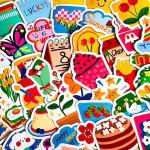 50 Stück Vinyl wasserdichte Journal Aufkleber, Handwerk Grab Bag Sammelalbum Junk Journal, Blumen, Kuchen, Essen, Planer, Laptop, Handyhülle