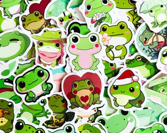 100 Cute Frog stickers, Cartoon Little Jumping Frog, Waterproof Stickers, Aesthetic Green Stickers Pack, VSCO Green Stickers, phone case