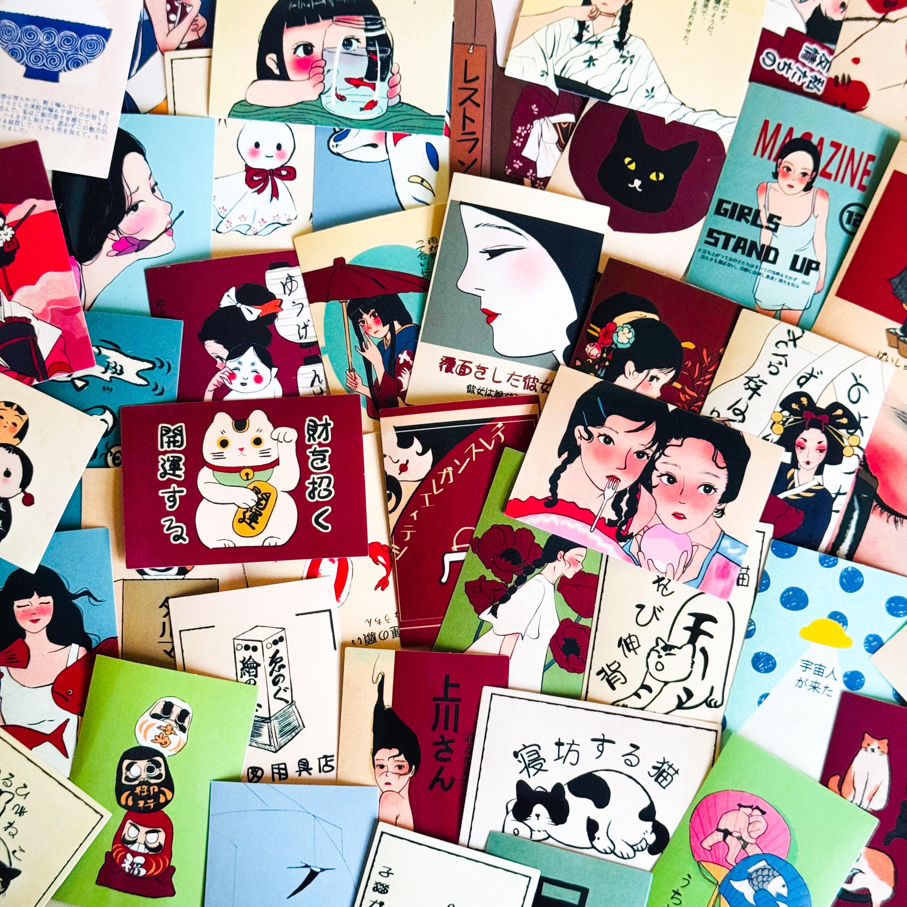 50pcs Japanese Retro Stickers, Kawaii, Aesthetic Stickers for ...
