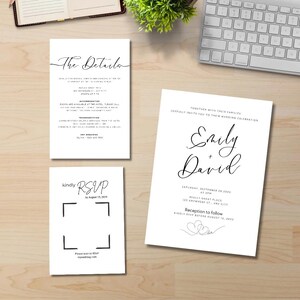 Modelo de convite de casamento minimalista | Suíte digital moderna do Canva | Convite editável para impressão, RSVP e cartão de detalhes | Casamento simples e elegante