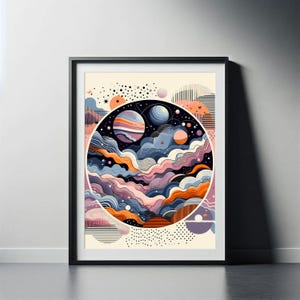 Colorful Cosmic Clouds, Clouds Poster, Universe Poster, Eclectic Art, Abstract Planets, Digital Art Print, Vivid Wall Art, Home Printables