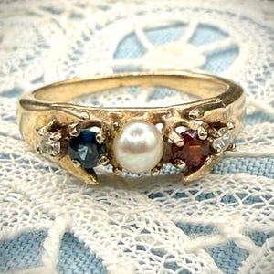Antique Pearl, Sapphire, Ruby and Diamond Ring in 14K Gold with GIA Appraisal