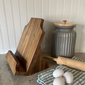 Handmade Wooden Cookbook Stand | Recipe Tablet Holder, Kitchen Decor