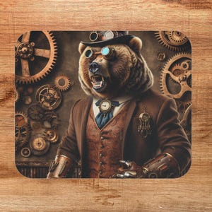 Steampunk Bear Mouse Pad, Unique Desk Accessory, Perfect Gift for Gamers, Home Office Decor, Geeky Collectible, Vintage Vibe