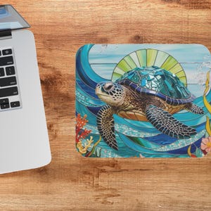 Marine Life Mouse Pad, Colorful Turtle Mousepad, Ocean Decor, Office Accessories, Gift for Sea Lovers, Eco-Friendly Desk Mat
